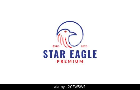 american eagle head line with star logo design Stock Vector