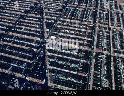 Blocks and blocks or row houses in a poor neighborhood in Philadelphia, PA