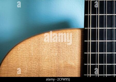 Abstract closeup of 12 string guitar with spruce top Stock Photo