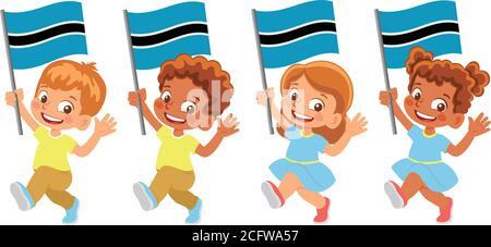 Botswana flag in hand. Children holding flag. National flag of Botswana vector Stock Vector