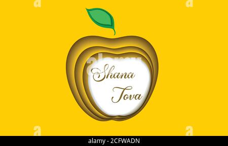 Rosh Hashanah holiday greeting card design with yellow apple concept, traditional symbol (jewish new year) vector illustration. Stock Vector