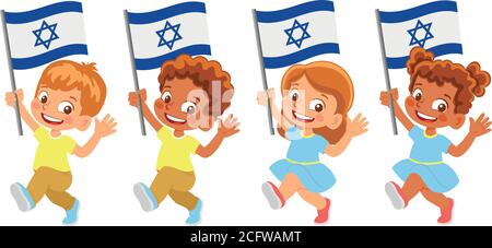 Israel flag in hand. Children holding flag. National flag of Israel vector Stock Vector