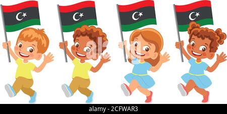 libya flag in hand. Children holding flag. National flag of libya vector Stock Vector
