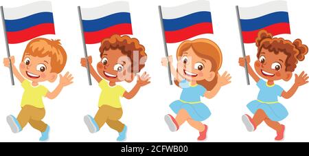 Russia flag in hand. Children holding flag. National flag of Russia vector Stock Vector