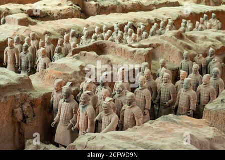 Terracotta army soldiers in the mausoleum tomb of Qin Shi Huang, first emperor of China, Xian, Shaanxi province, China. Stock Photo