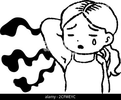 This is a illustration of Monochrome Woman suffering from armpit odor Stock Vector
