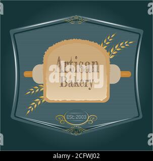 Artisan Bakery Apron Vector Logo with editable text on a gradient background Stock Vector