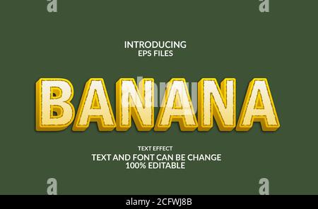 3d yellow Banana fruit editable text and font effect. illustrator file. Stock Vector