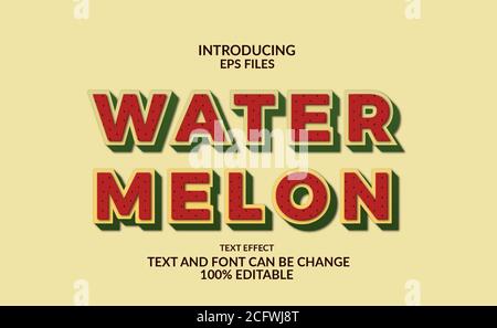 3d strong bold water melon editable font and text style effect. tropical fruit and juice Stock Vector