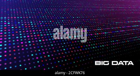 Big data visualization. Abstract background of a large number of multicolored and random size data units on a dark background with depth of field DOF Stock Vector
