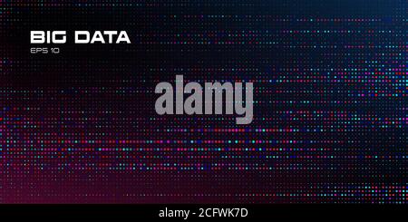 Big data visualization. Abstract data background of a large number of multicolored and random size particles on a black background. Science Stock Vector