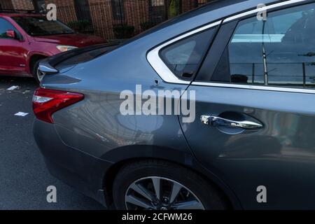 New York, United States. 07th Sep, 2020. Police investigate overnight shooting in Brooklyn and found stray bullet hit the car in Brooklyn New York on September 7, 2020. There were % wounded victims of this shooting and driver of this car found hole on the passenger side made by stray bullet. (Photo by Lev Radin/Sipa USA) Credit: Sipa USA/Alamy Live News Stock Photo