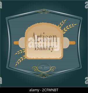 Artisan Bakery Apron Vector Logo with editable text on a gradient background Stock Vector