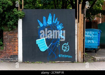 London, UK. 07th Sep, 2020. Sam Kerridge's 'London Mask' street art at Ladywell playtower in Lewisham, London. Credit: SOPA Images Limited/Alamy Live News Stock Photo