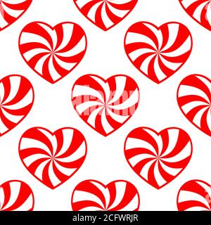 seamless pattern of hearts in red and white stripes on a white Background. Vector image Stock Vector