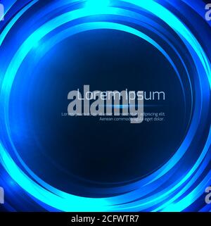 Square blue illustration with glowing circular frame. Vector element for presentation, banners, flyers and your design Stock Vector