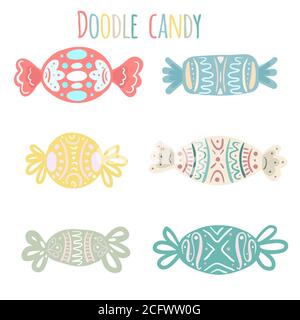 Set of cartoon multi-colored festive candies of various shapes. Vector element for your creativity Stock Vector