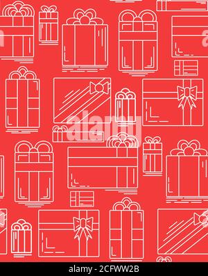 Seamless texture with linear festive gifts of various shapes. Vector pattern for your design Stock Vector