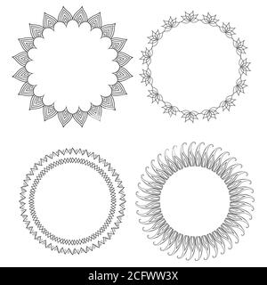Set of round doodle frames with different patterns. Vector element for invitations, cards, cards and your creativity Stock Vector