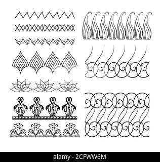 Set of seamless doodle borders with boho patterns. Brushes. Vector element for invitations, cards, cards and your creativity Stock Vector