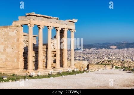 Erechtheion temple on the Acropolis of Athens. Greece Stock Photo