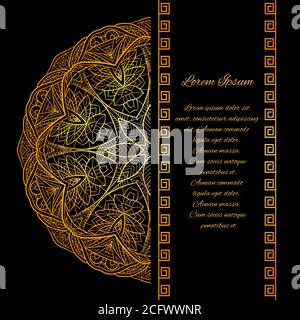 Template invitation in style Gatsby with gold mandala pattern and place for text for your design Stock Vector