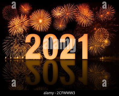 new year 2021 digits and fireworks Stock Photo