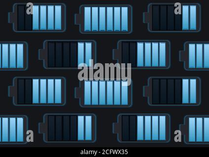 Seamless pattern with different states of battery charging. Vector texture for your design Stock Vector