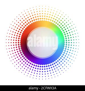Rainbow circular banner with  halftone and place for text. Vector element for infographics, sites and your design Stock Vector