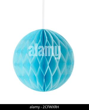 blue tissue pompom decor isolated on white background Stock Photo