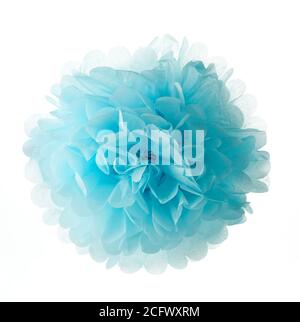blue tissue pompom decor isolated on white background Stock Photo