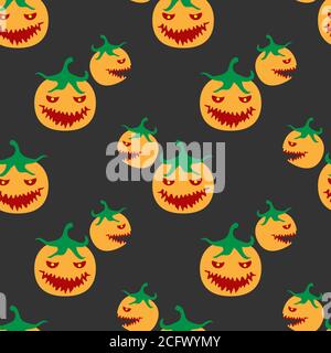 Seamless Halloween pumpkin pattern on black background. Vector image Stock Vector