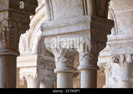 Romanesque columns in Ribeira Sacra. Santo Estevo abbey. Galicia, Spain Stock Photo