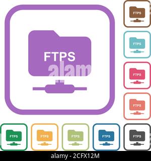 FTP over ssl simple icons in color rounded square frames on white background Stock Vector