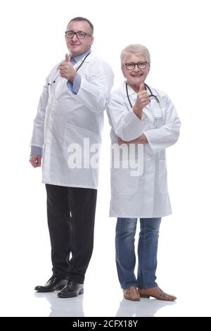 in full growth. two medical colleagues showing thumbs up Stock Photo