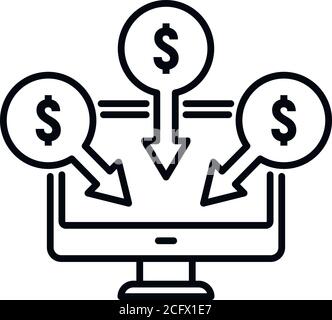Crowdfunding online monitor icon. Outline crowdfunding online monitor vector icon for web design isolated on white background Stock Vector