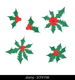 Twig of holly with berry and leaves. Vector illustration. Stock Vector