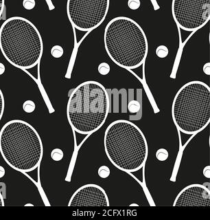 Seamless texture with silhouettes of rackets and a ball for tennis. Vector pattern for your creativity Stock Vector