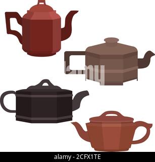 Set of brewing clay Chinese teapots. Vector element for your creativity Stock Vector