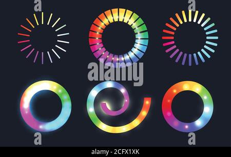 Set of rainbow loading sliders with sparkles. Vector element for  infographic, sites and your design Stock Vector