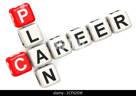 Career plan word concept on cube block isolated, 3d rendering Stock Photo