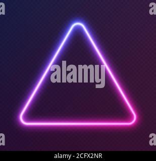 Gradient neon triangle, blue-pink glowing border isolated on a dark background. Colorful night banner Stock Vector