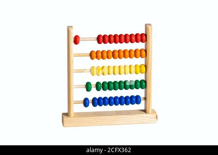 children toy rainbow wooden abacus isolated on white background Stock Photo