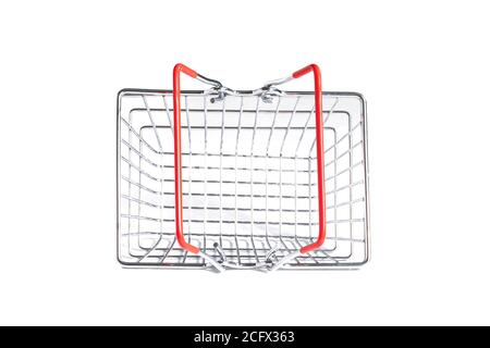 empty wire shopping basket isolated on white background. top and side view Stock Photo