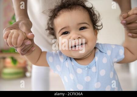 Head shot close up portrait of adorable african american toddler. Stock Photo