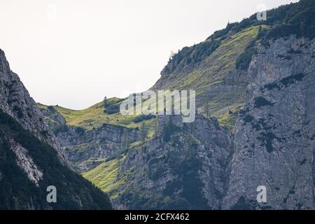 view on wetterstein mountains and a meadow in summer, bavaria, germany Stock Photo