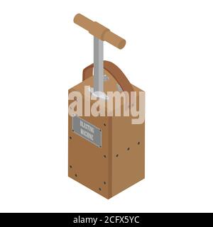 Detonator box. Blasting Machine isolated on white background. Caution explosive. Detonator plunger box Stock Vector