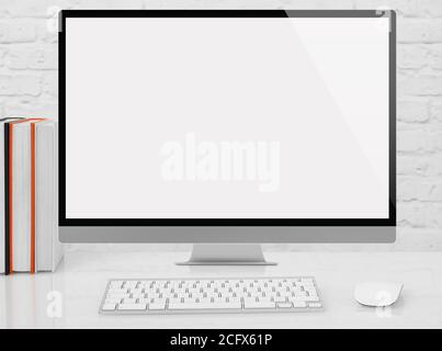 Bucharest, Romania-September 12, 2016: Apple Imac with blank screen, keyboard and mouse on desk Stock Photo