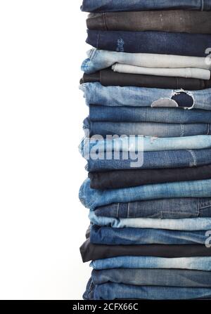 Jeans stack isolated on white Stock Photo