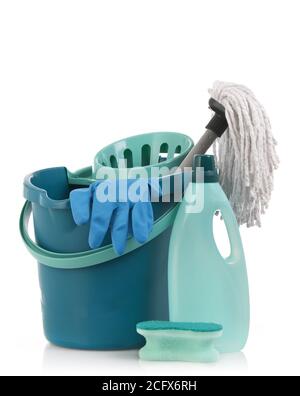 Cleaning products isolated on white Stock Photo